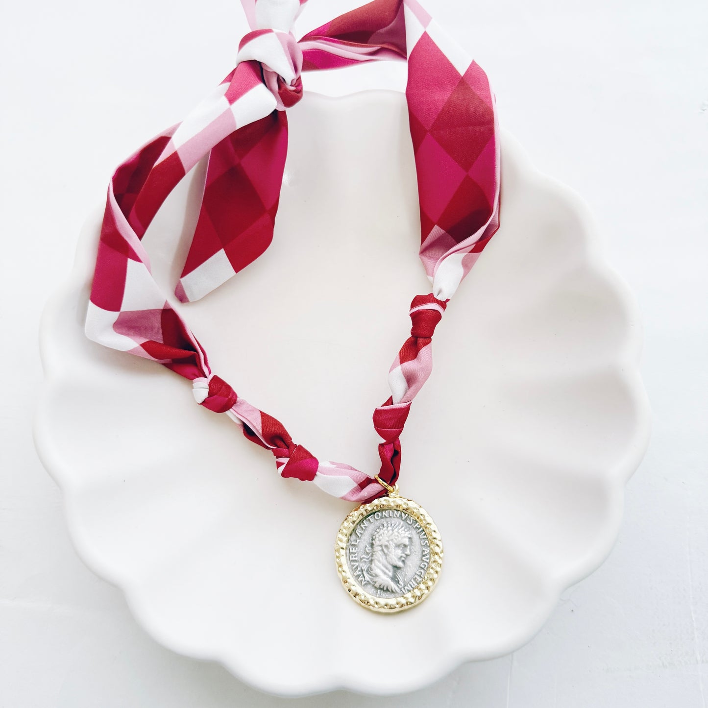 Pink Checkered Coin Necklace