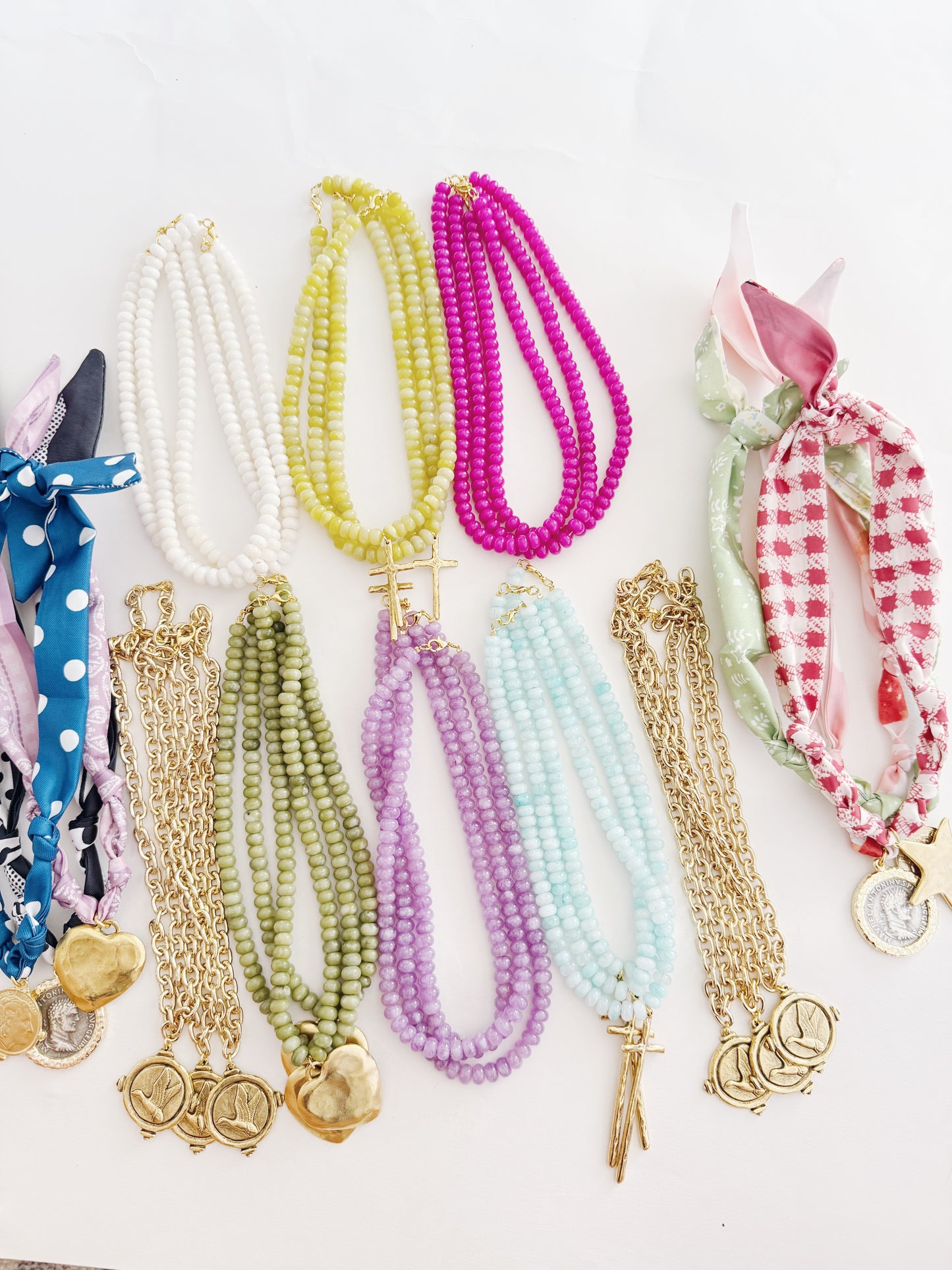 WS Aqua Cross Beaded Necklace