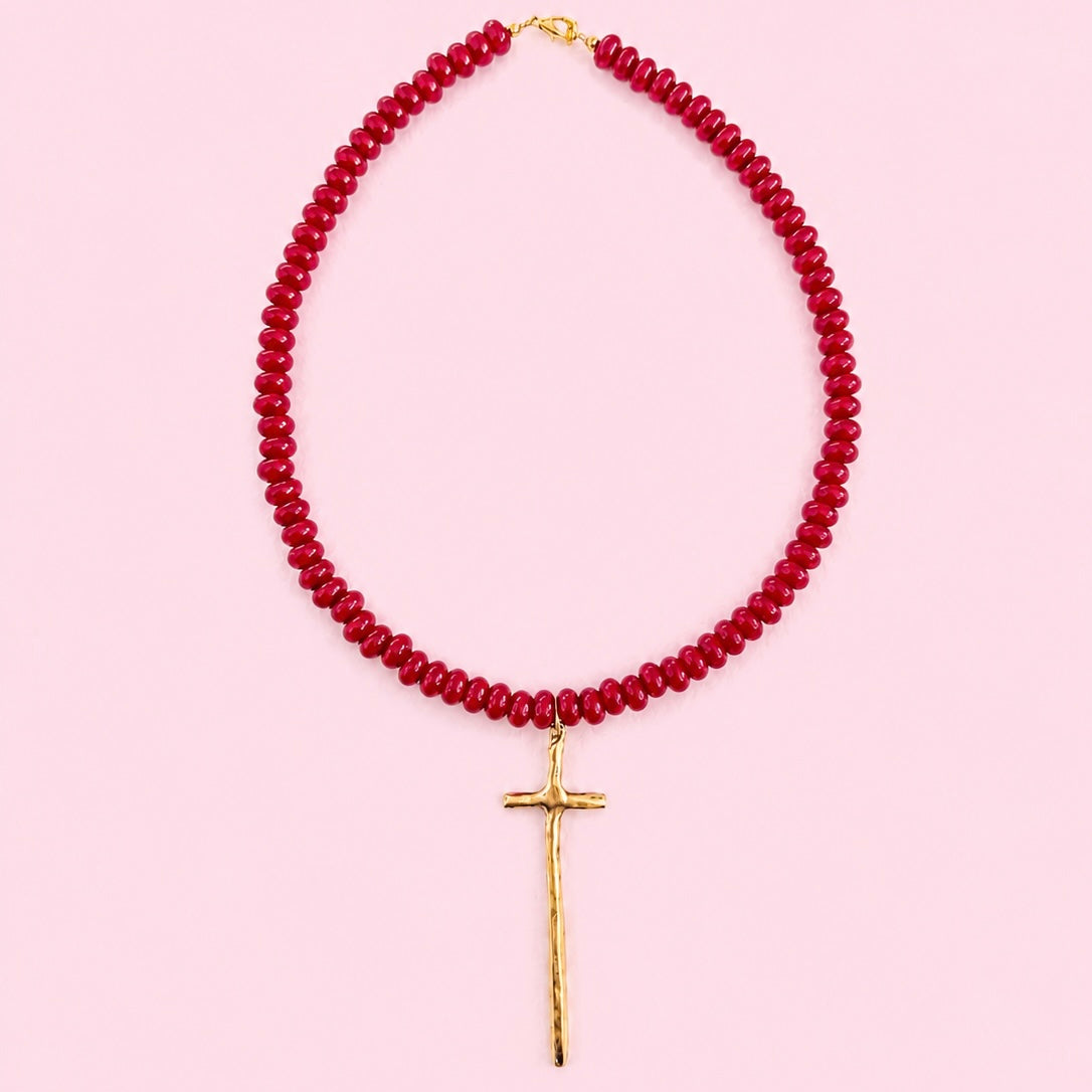 Red Sunday Morning Cross Necklace