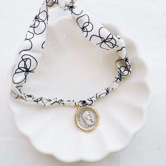 Abstract Coin Scarf Necklace