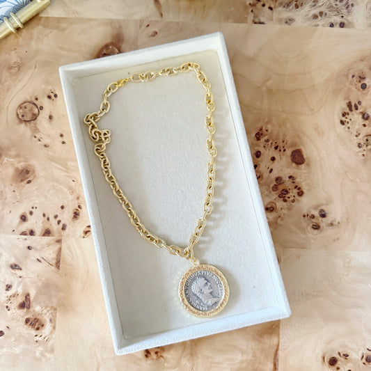 WS Mixed Metal Greek Coin Necklace