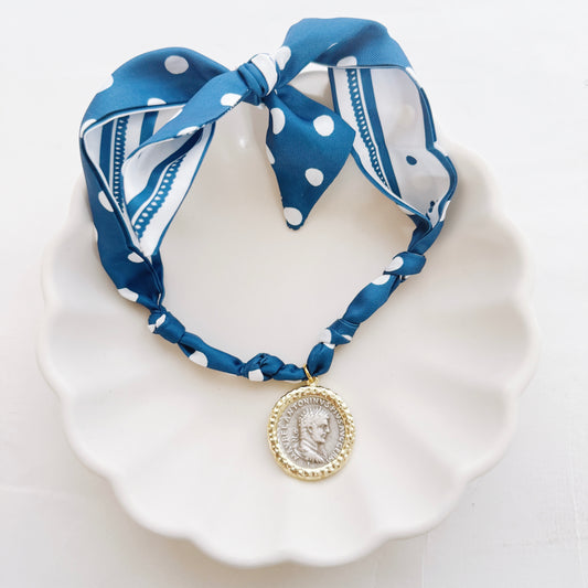 Blue Polka Dot Coin Scarf Necklace