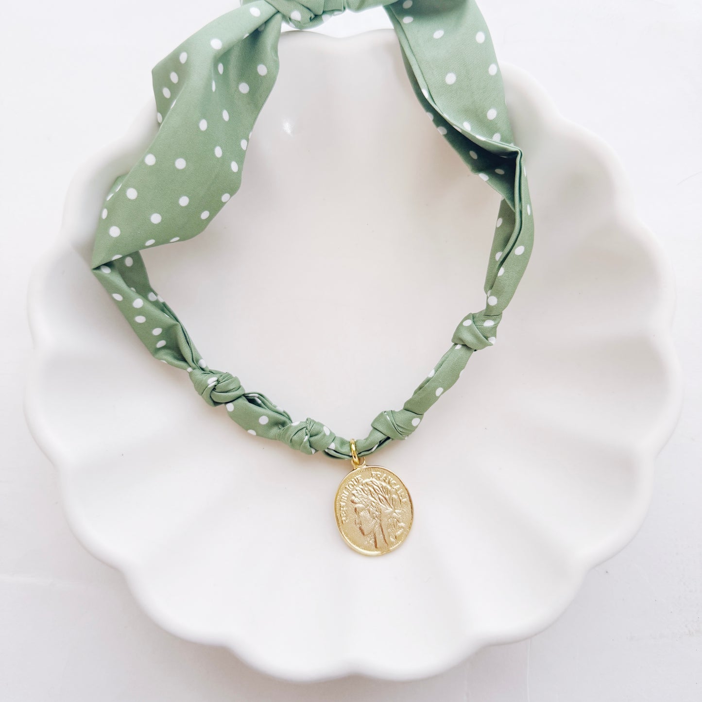 Green Polka Dot Scarf Necklace
