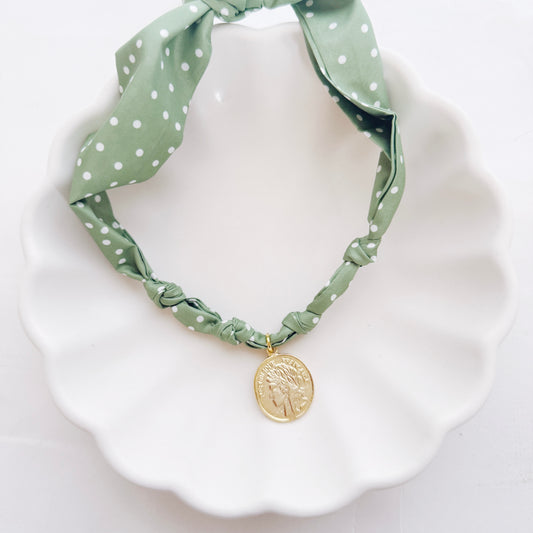 Green Polka Dot Scarf Necklace