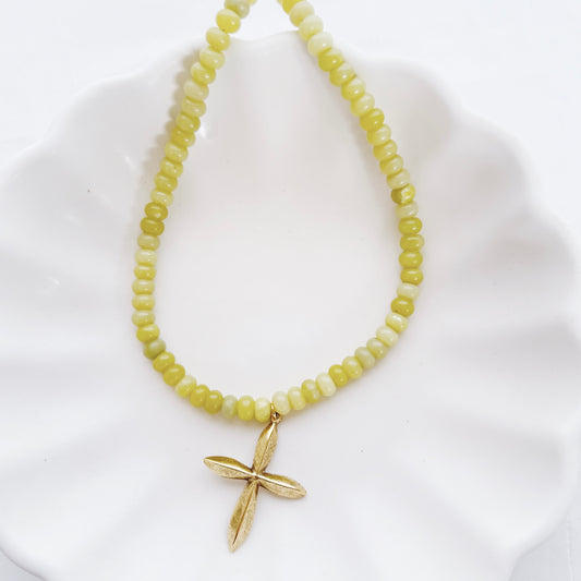 Chartreuse Cross Necklace