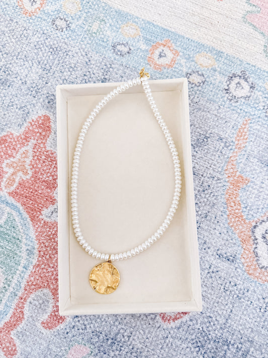 Cross Lords Prayer Small Beaded Necklace