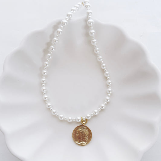 French Coin Pearl Necklace