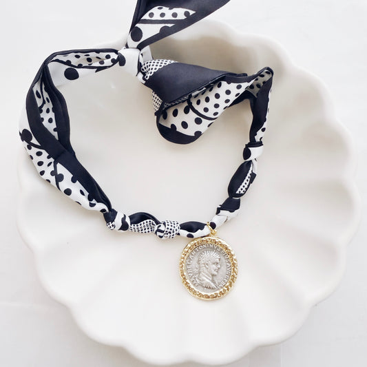 Polka Dot/Striped Coin Scarf Necklace