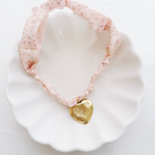 Pink Floral Heart Scarf Necklace