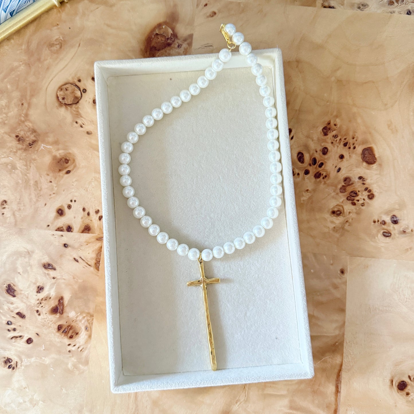 Pearl Long Cross Necklace