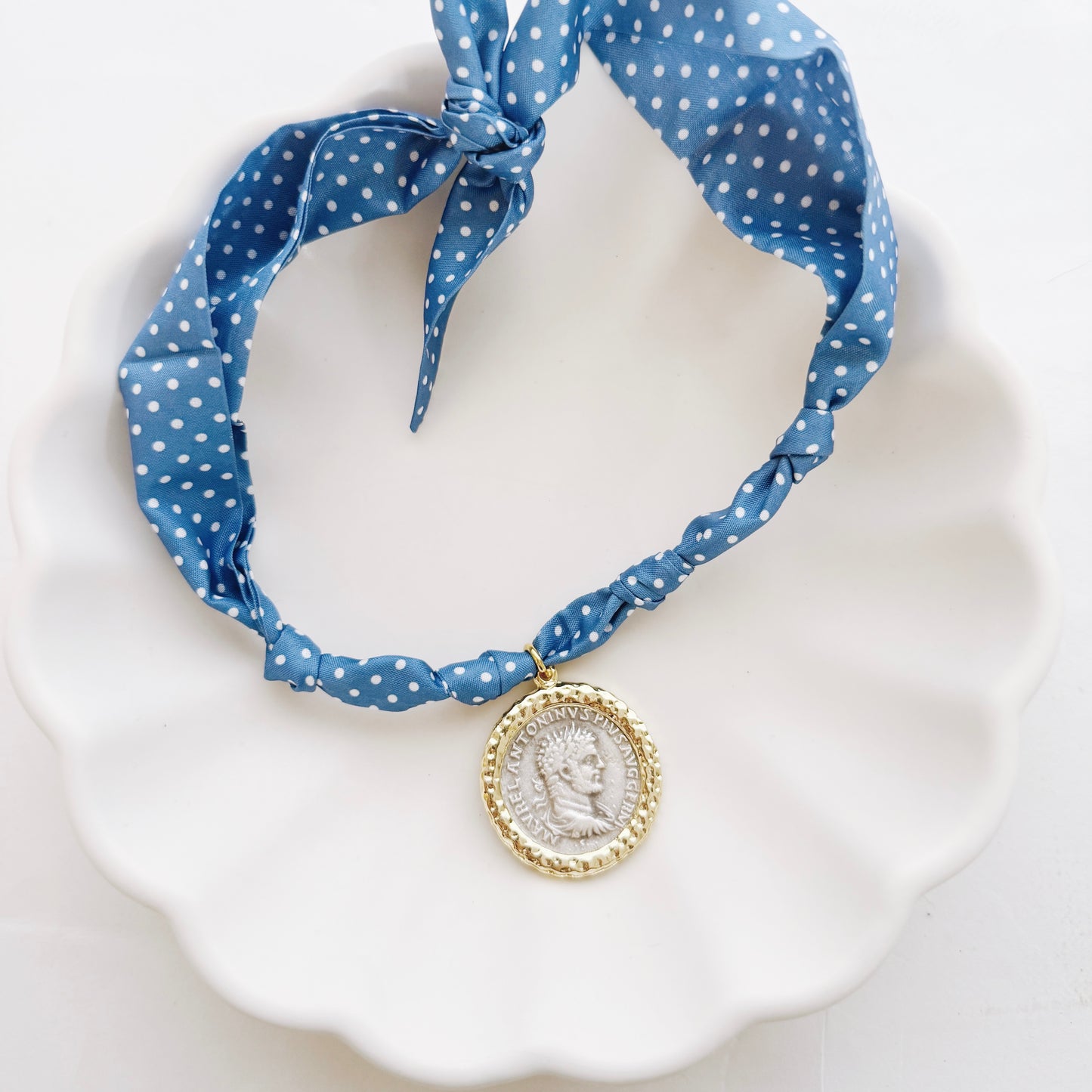 Blue Polka Dot Scarf Necklace