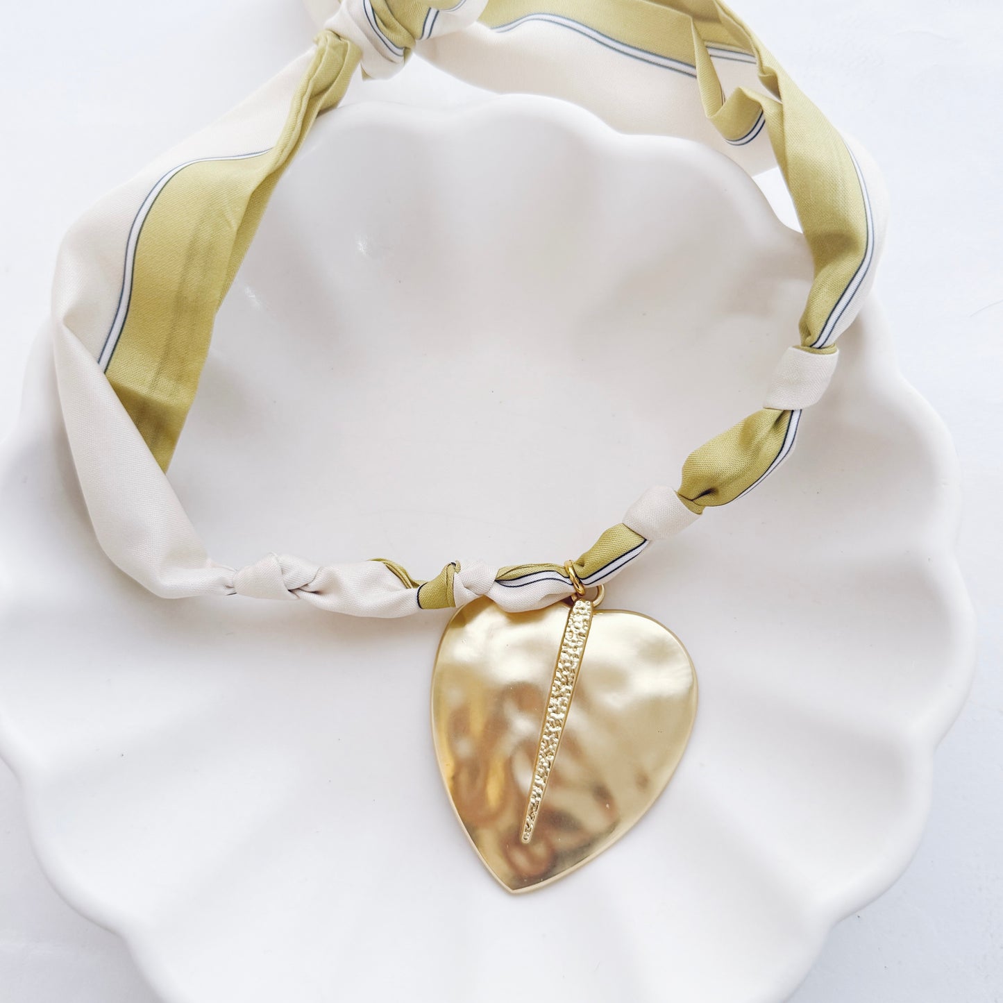 Chartreuse Heart Scarf Necklace