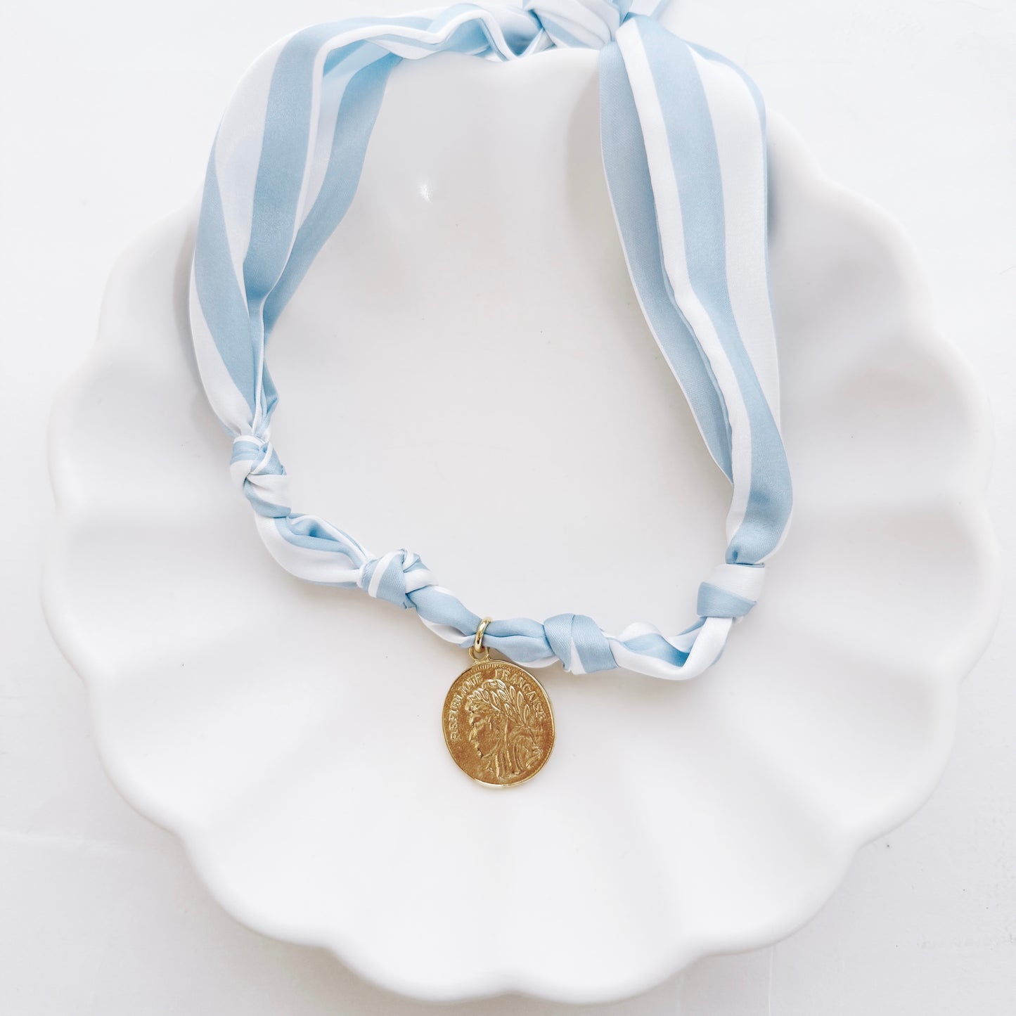 Blue Striped Coin Scarf Necklace