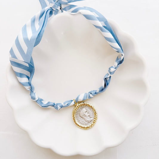 Blue Striped Coin Scarf Necklace
