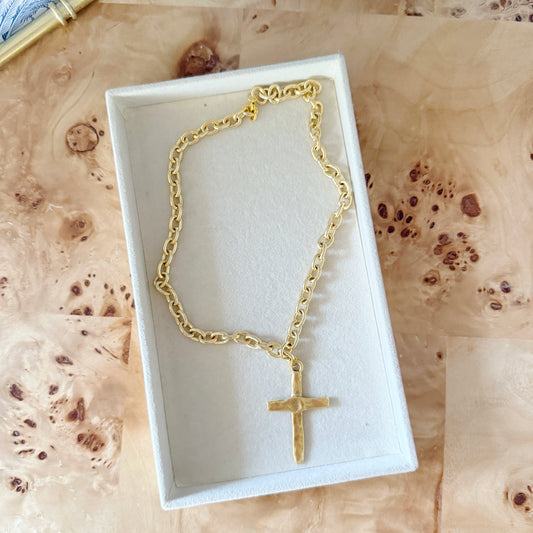 WS Hammered Cross Signature Necklace