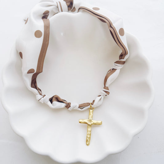 Cross Polka Dot Scarf Necklace