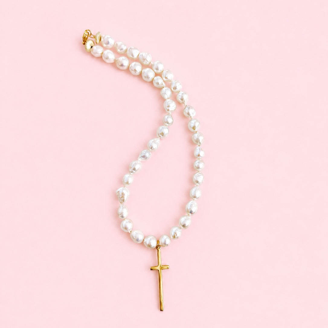 The Freshwater Pearl Signature Cross Necklace