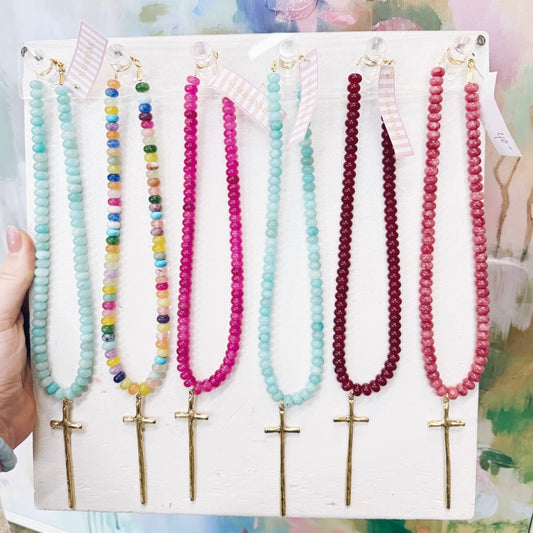 Maroon Beaded Cross Necklace